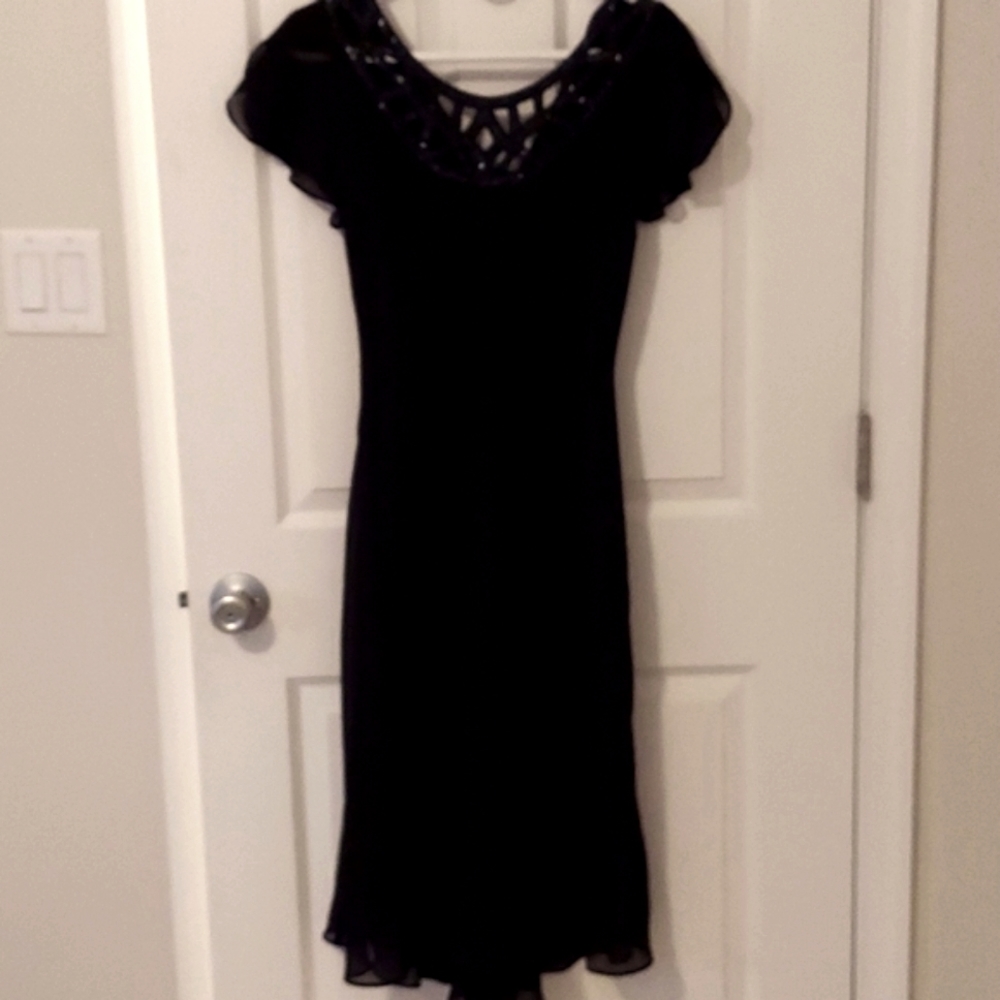 SL Fashions Black Chiffon Tea Length Dress